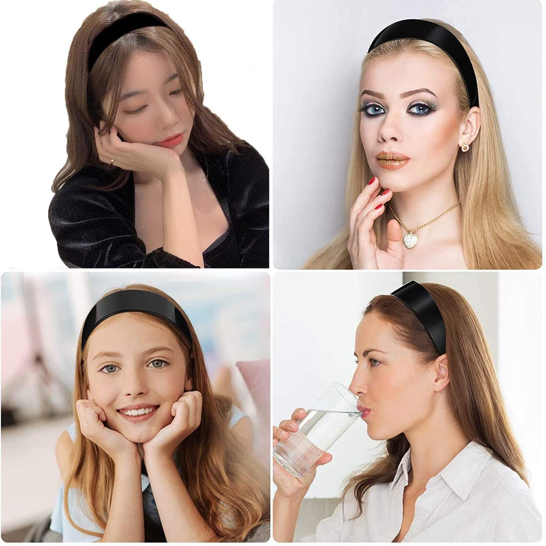 Plastic Headbands,20 PACK Black Plain Craft Plastic Headbands,1 Inch Plastic Hard Headband with Teeth Head band Women Girls