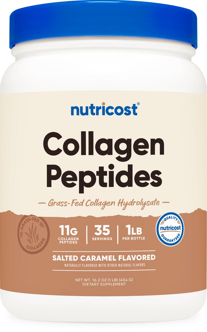 Nutricost Grass-Fed Collagen Powder 1LB (454 G) (Salted Caramel) - Grass Fed Bovine Collagen Hydrolysate - Collagen Peptides