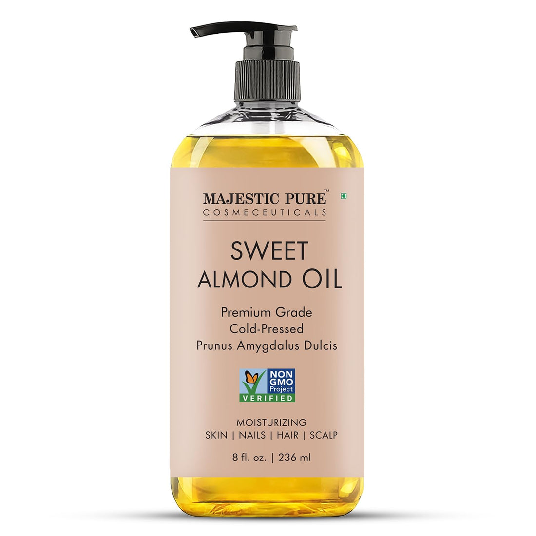 Majestic Pure Sweet Almond Oil | 100% Pure & Natural Cold Pressed Oil Sweet Almond Oil for Skin, Face, Nails, Hair, Scalp & Massage | 8 fl oz