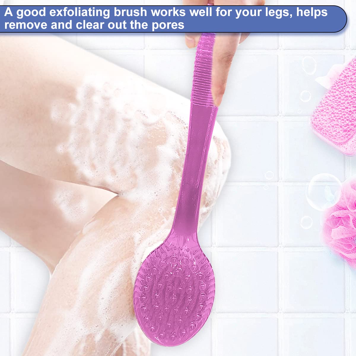 AMERWASH PLUS Bath Body Brush for Shower, 14 inches Long Handle, 2 Packs Bath Scrubber Skin Exfoliation Bath Shower Body Brushing