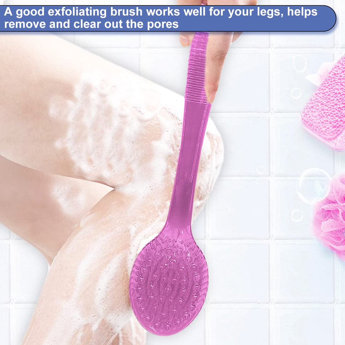 AMERWASH PLUS Bath Body Brush for Shower, 14 inches Long Handle, 2 Packs Bath Scrubber Skin Exfoliation Bath Shower Body Brushing