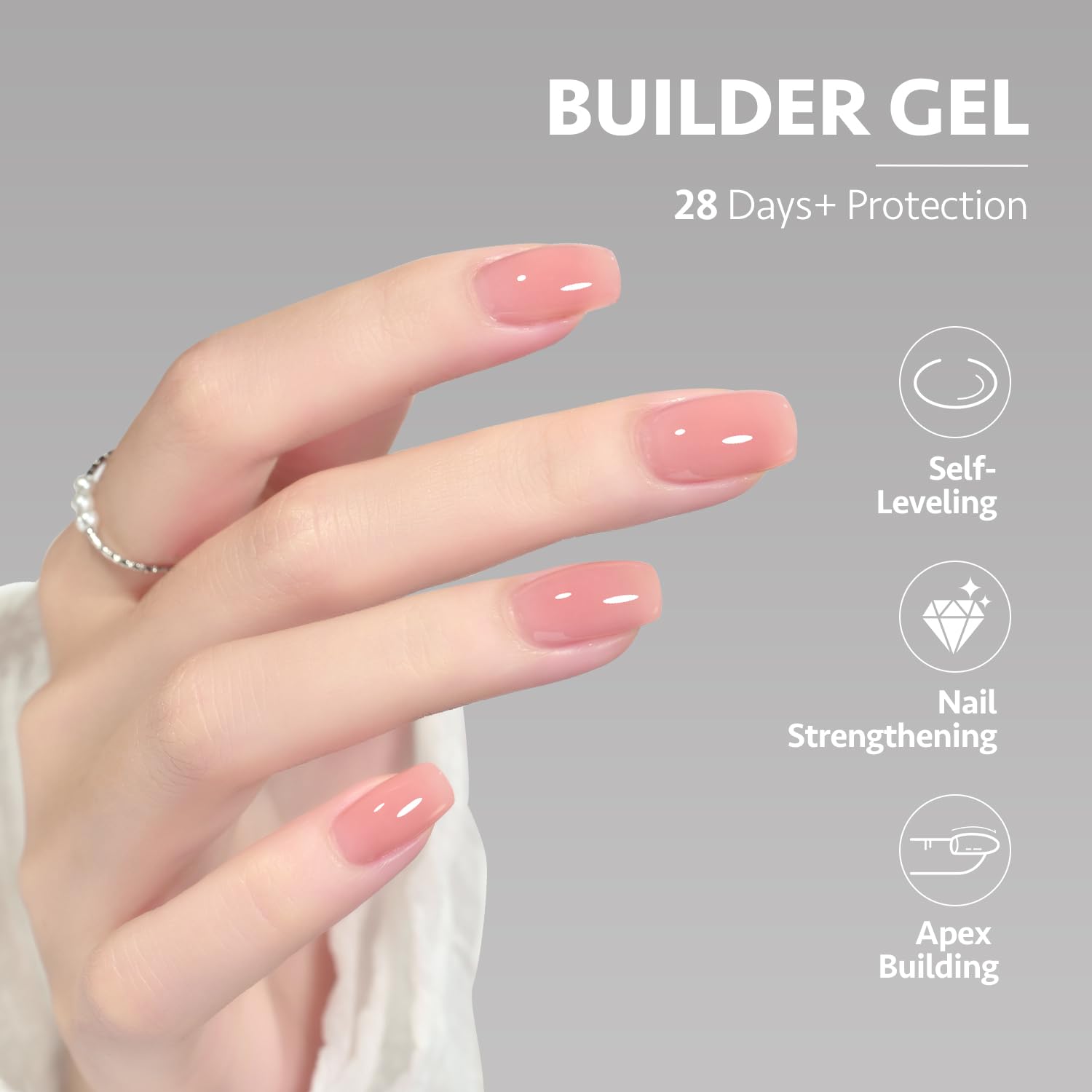 GAOY Builder Gel for Nails, 16ml Nail Strengthener in a Bottle, Nail Extension Hard Gel, Soak Off Long Lasting UV Light Cure, 1964 Quartz Pink, Base Coat Top Coat Needed