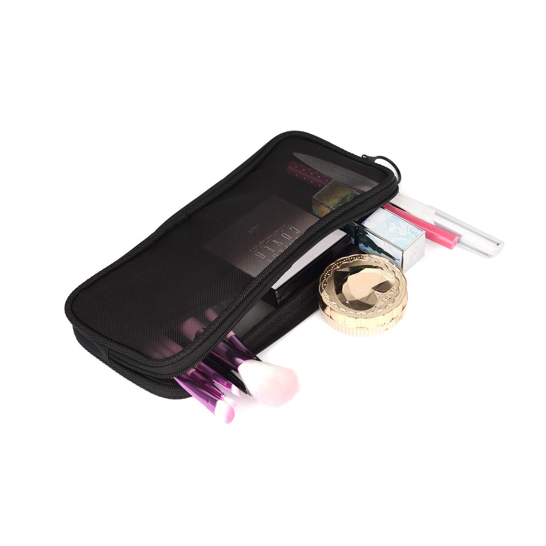 Patu Mesh Travel Toiletry Bag, Transparent Standing Pouch, Portable Shaving Washing Kits Organizer, Personal Care Trip Case, Pack of 2 (Size M), Black