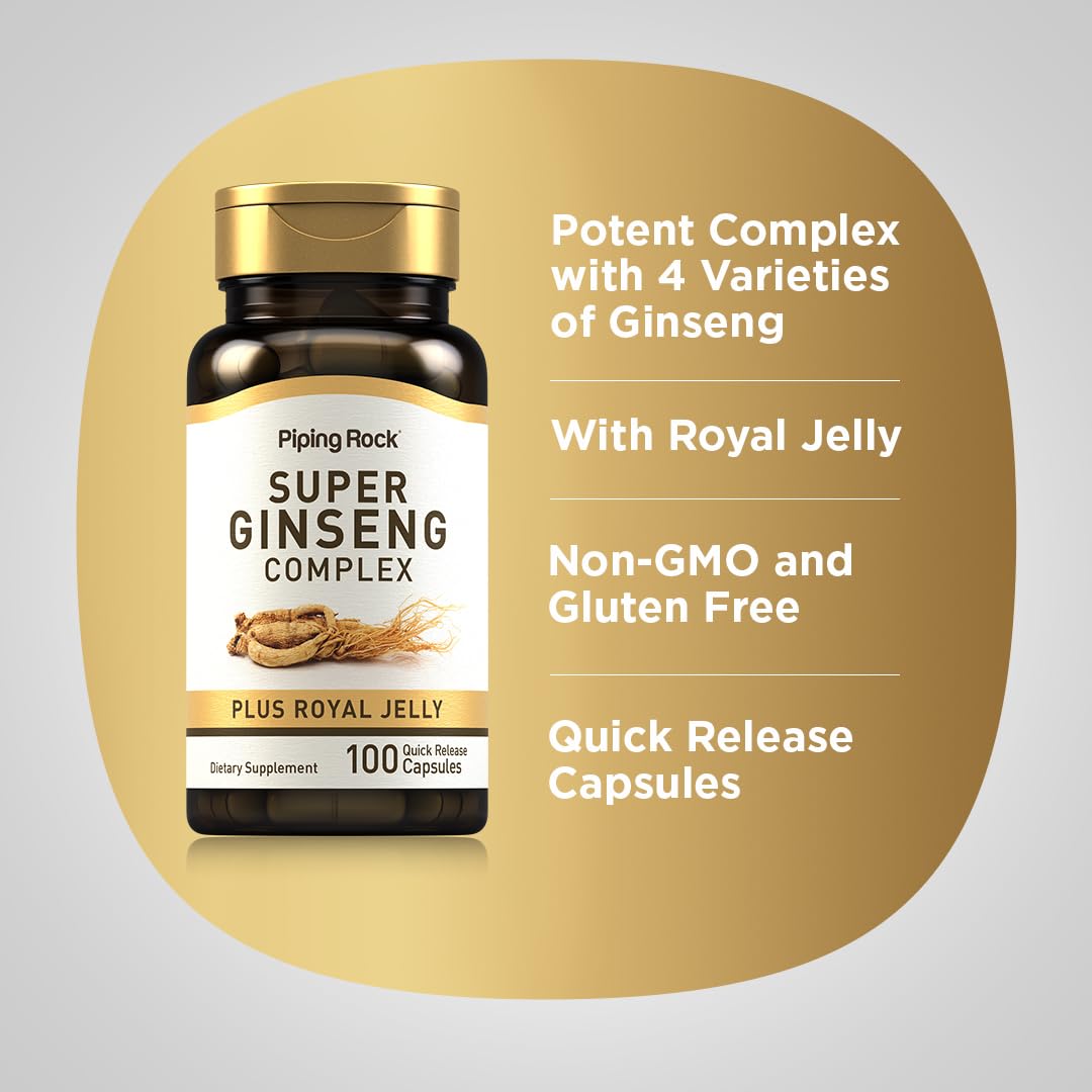 Piping Rock Ginseng Complex Capsules | 100 Count | with Royal Jelly | Non-GMO, Gluten Free Supplement