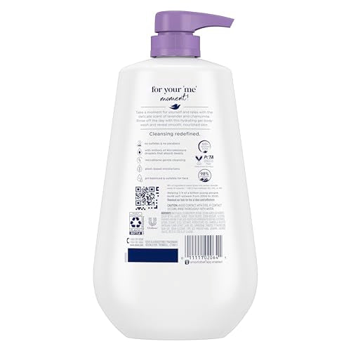 Dove Body Wash with Pump Relax Lavender Oil & Chamomile For 24hr Lotion-Soft Skin Moisturizing Skin Cleanser with No Sulfates No Parabens 30.6 Oz