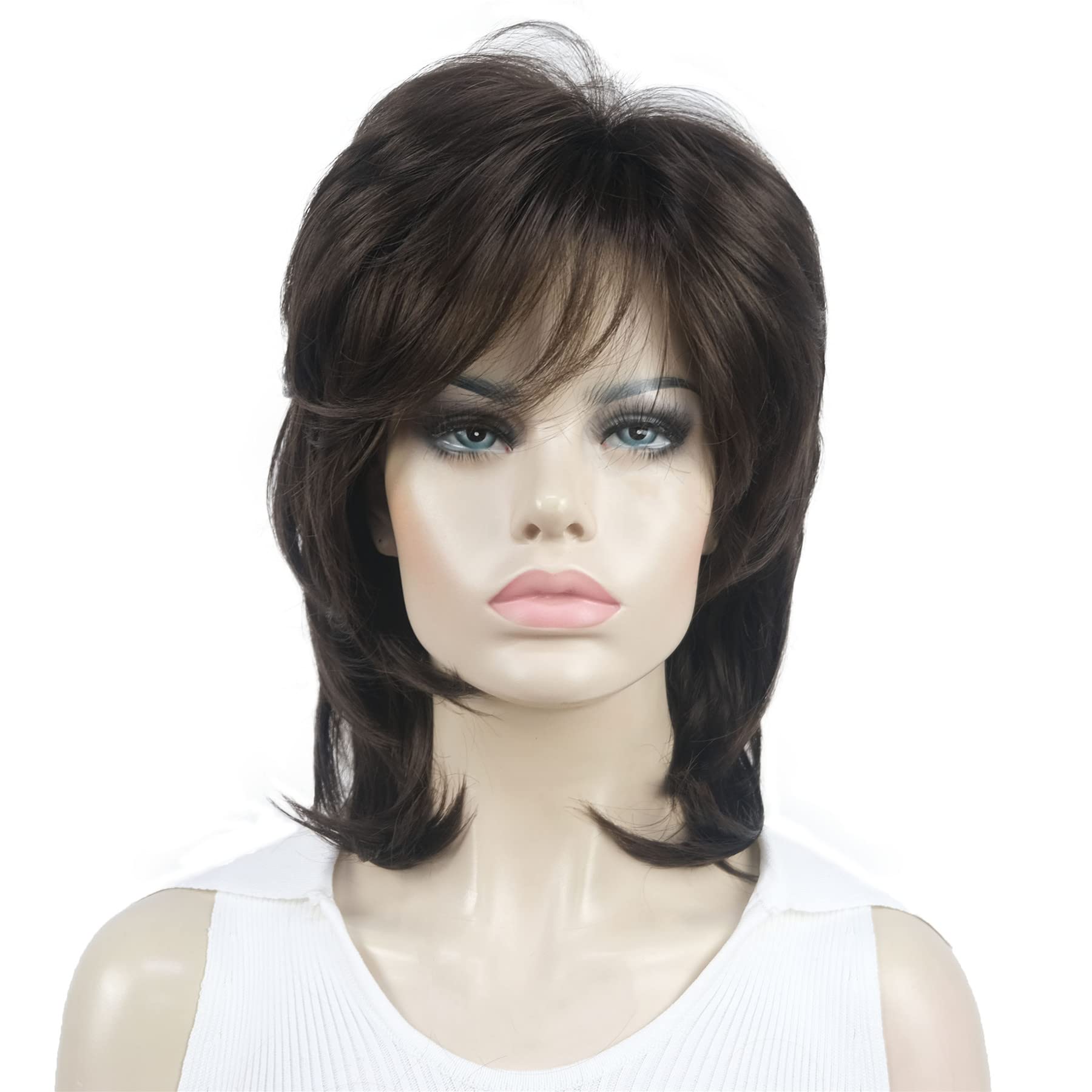 #6-Chestnut Brown: Aimole Soft Shaggy Layered Medium Length Classic Cap Synthetic Women Wigs(6-Chestnut Brown)