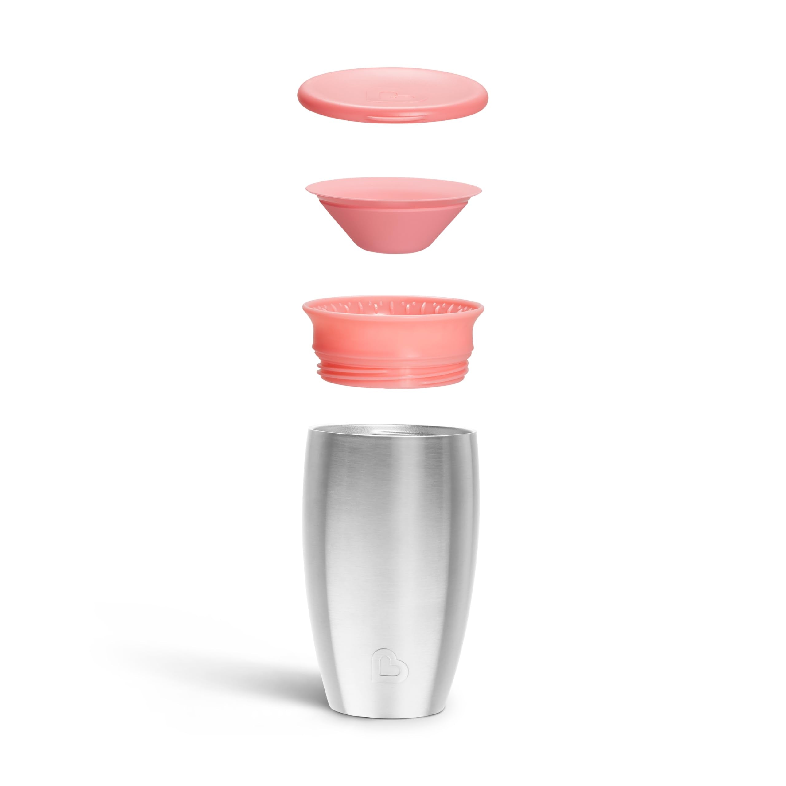 Munchkin Stainless Steel Sippy Cups for Toddlers 1-3, Spill Proof Miracle 360 Cup, Insulated, 10 Ounce, Pink