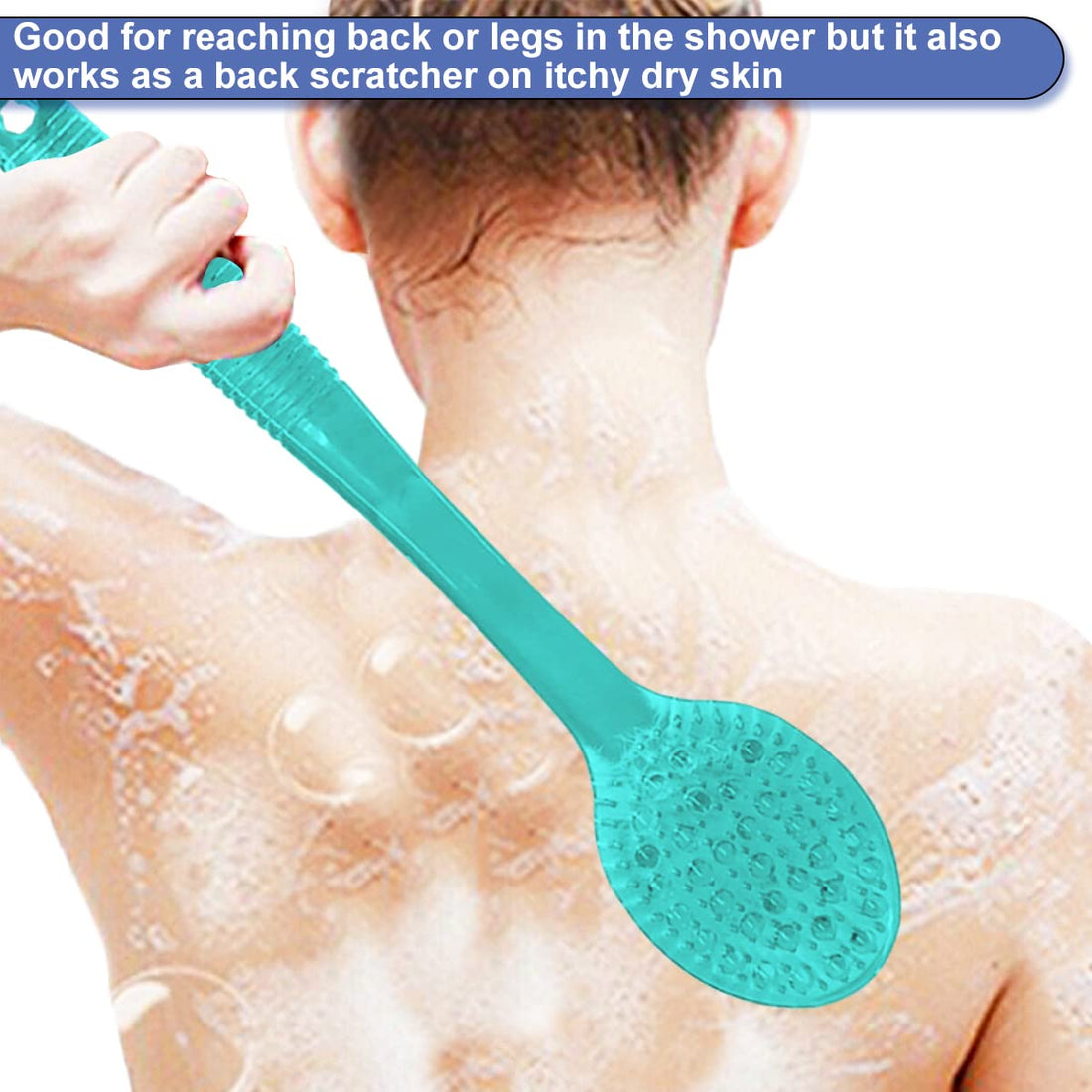 AMERWASH PLUS Bath Body Brush for Shower, 14 inches Long Handle, 2 Packs Bath Scrubber Skin Exfoliation Bath Shower Body Brushing Blue