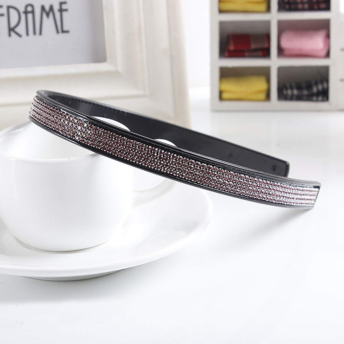 6 PCS Rhinestone Headband Headwear with Teeth Hair Hoop Head Band Hair Band Non-slip Teeth Hairband for Women (Four row crystal)