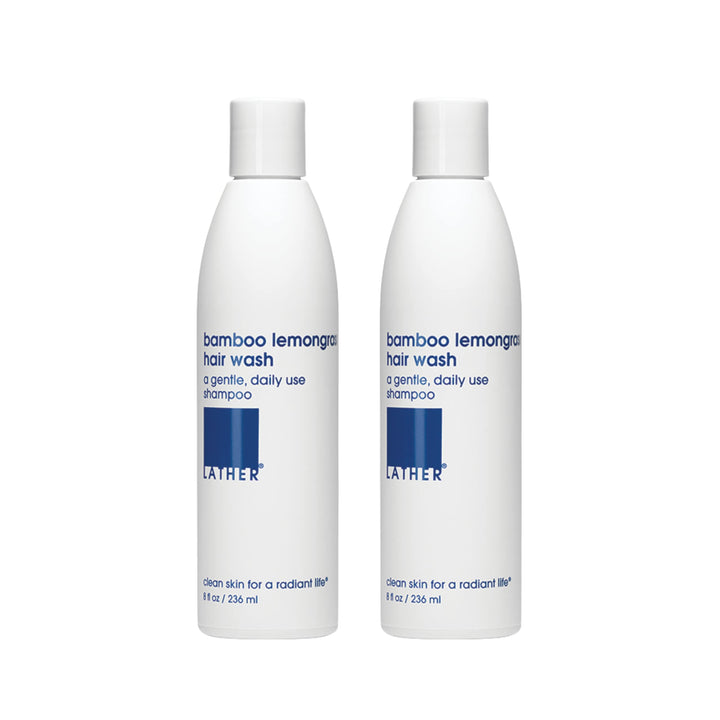 LATHER Bamboo Lemongrass Hair Wash, Daily Moisturizing Shampoo, 8 Ounce Bottles, Pack of 2