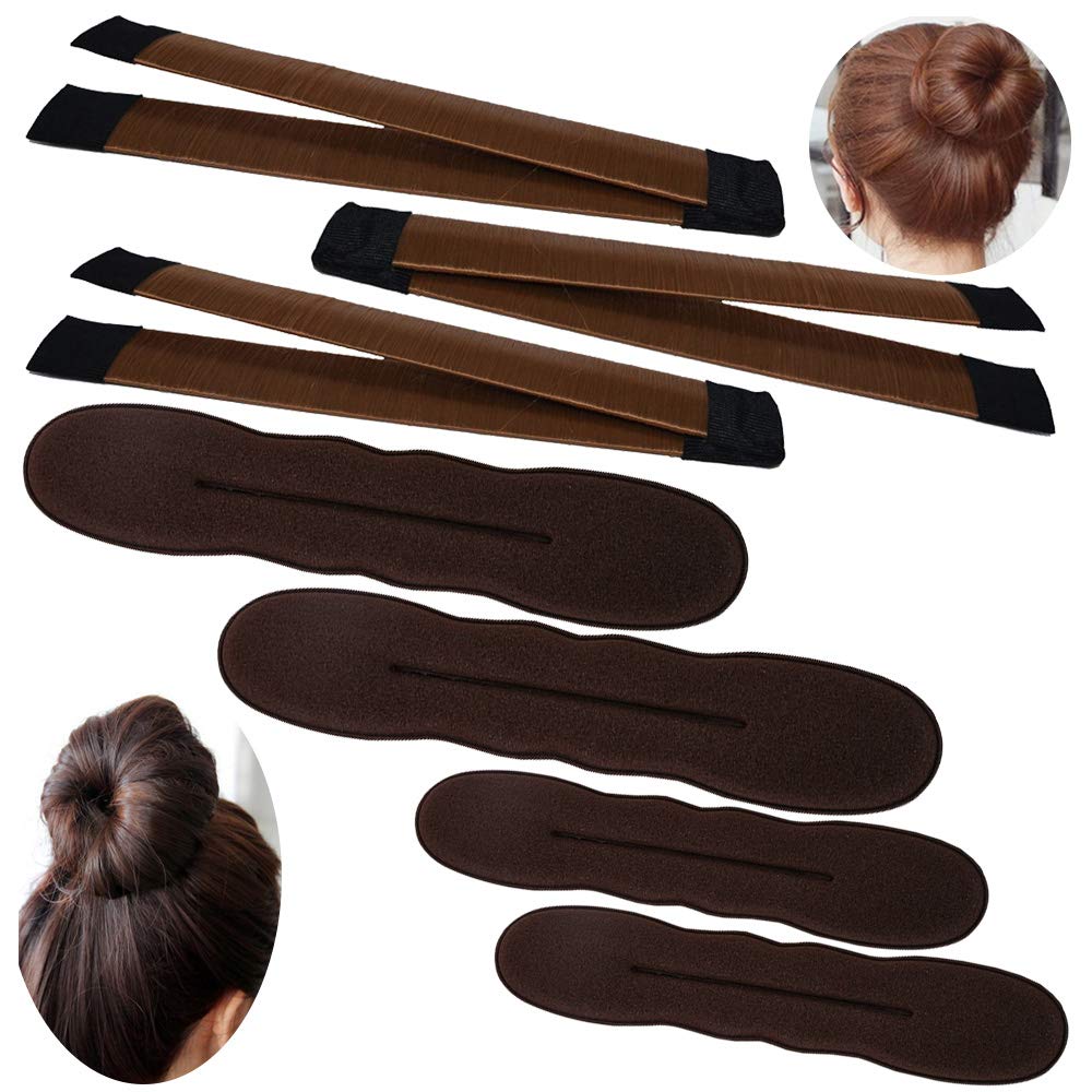3 Pack Magic Bun Maker,YuCool Mini Buns Maker Donut Thin Hair Ballet Bun Maker Easy Tool Kids Hair Shaper with 4 Pack Foam Sponge Bun Maker(2 Small,2 Large) Hair Accessories-Brown