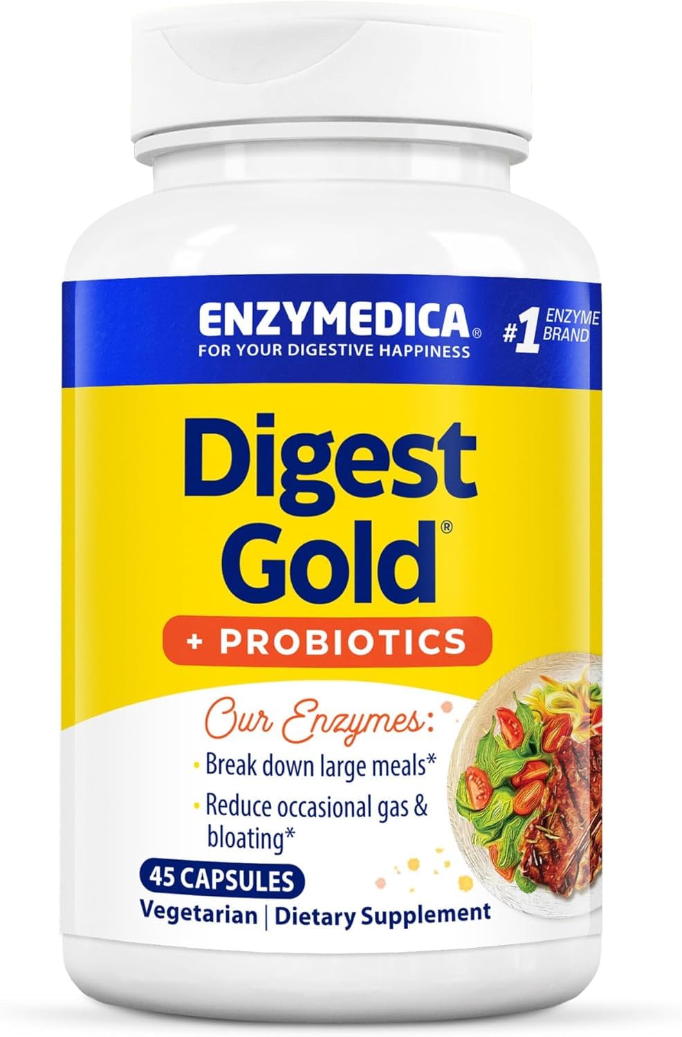 Enzymedica Digest Gold + Probiotics, 2-in-1 Formula for Gut Health, Digestive Enzymes & 1.5 Billion Active Probiotic Cultures, 45 Count