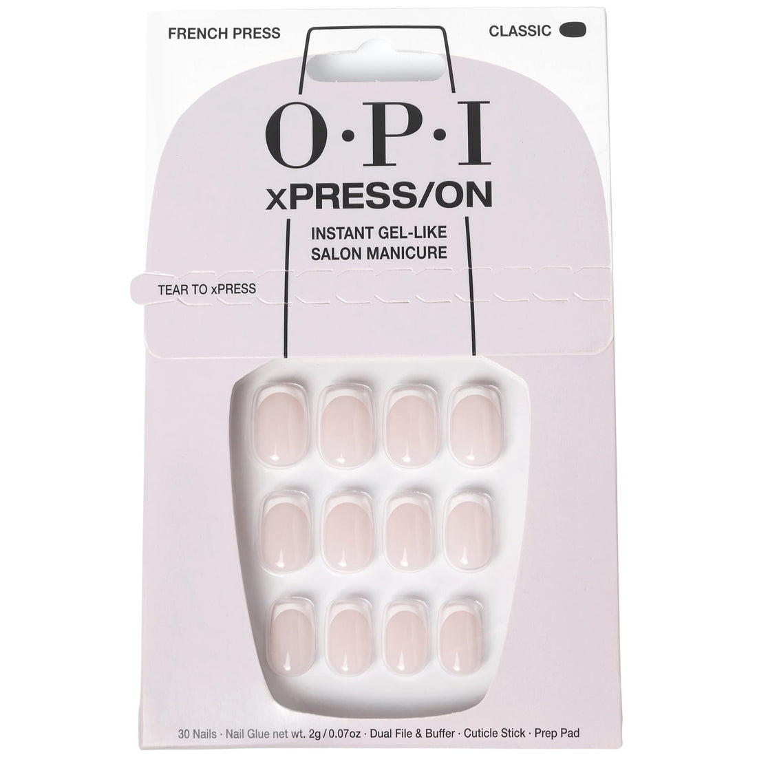 OPI xPRESS/ON French Press | French Tip Nail Art Short Round Press On Nails | With Nail Glue | Long Lasting, Reusable, Non-damaging