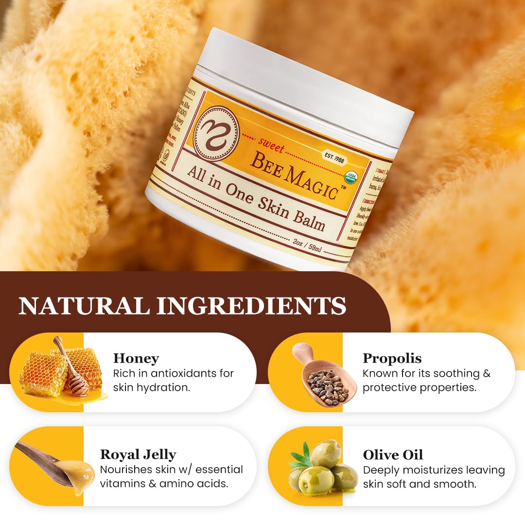 Sweet Bee Naturals - Sweet Bee Magic, All In One Healing Organic Balm. Organic Skin Aid, Small Batch Crafted in USA, Certified Organic, All Natural Skin Aid- 2 Ounce Jar