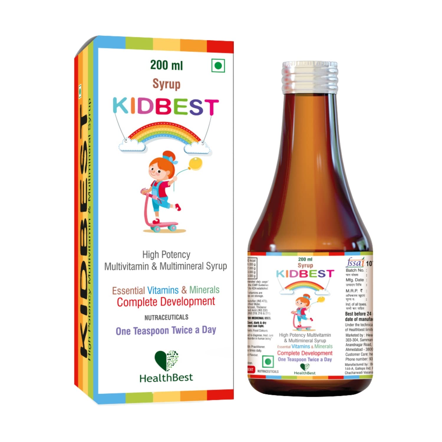 HealthBest Kidbest Multivitamin Syrup for 3-13 Years Kids | 200ml