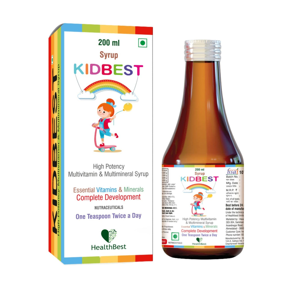 HealthBest Kidbest Multivitamin Syrup for 3-13 Years Kids | 200ml
