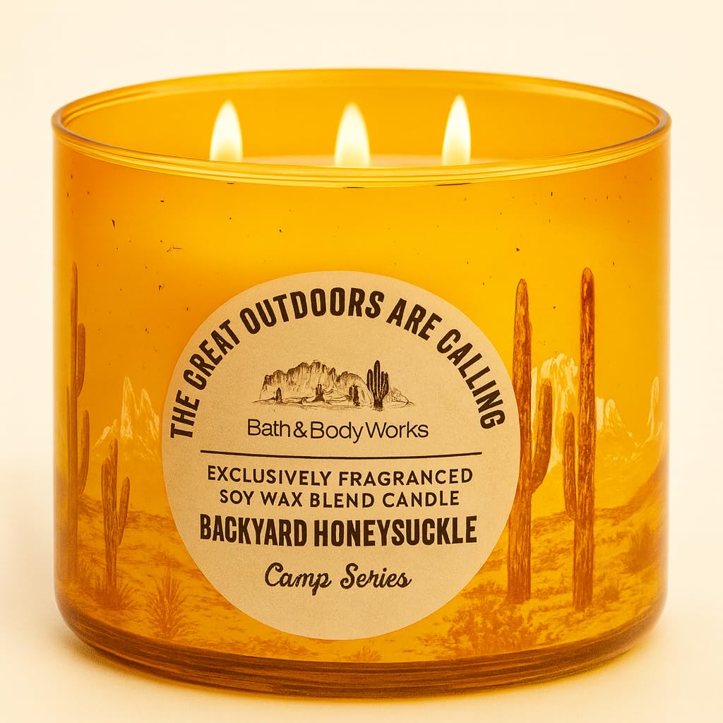 Bath & Body Works Backyard Honeysuckle 3-Wick Candle, 14.5 oz Scented Jar Candle, Soy and Paraffin Wax Blend with Decorative Lid, Honeysuckle Orange Blossom Neroli Fragrance