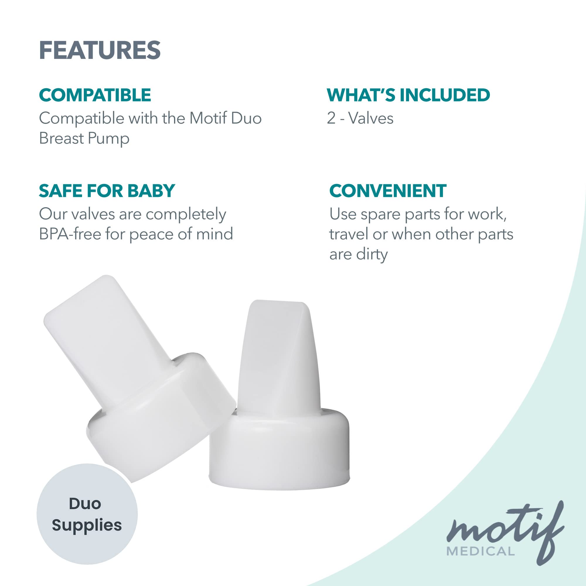 Motif Medical Replacement Breast Pump Valve For Motif Duo Breast Pump - Easy-To-Attach Breast Pump Duckbill Valves - Portable Motif Duo Pump Parts (2 Valves Included)