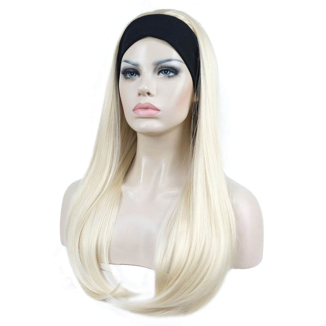 #613-Pale Blonde: Aimole Long Straight 3/4 Women'S Wigs Hair Piece Synthetic Hair With Black Headband(613-Pale Blonde)