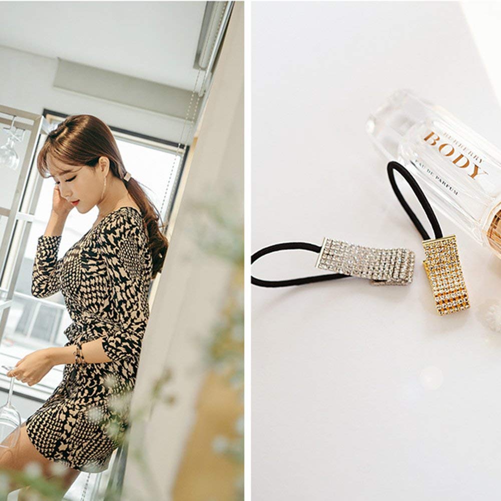 Casualfashion 2Pcs Designer Fashion Elastic Rhinestone Hairtie Ponytail Holder Headband Hair Ties Accessories for Women Girls Hair Band