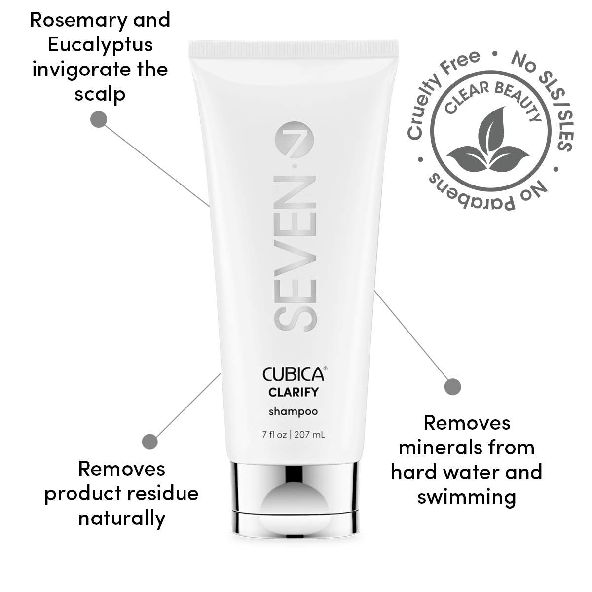 SEVEN Hair Care Cubica Clarifying Shampoo for Women & Men, Detox and Minimize Dry Scalp + Buildup with Rosemary, Eucalyptus & Rose Hip Oil, Cruelty Free, Sulfate Free, Made in USA, 7 oz