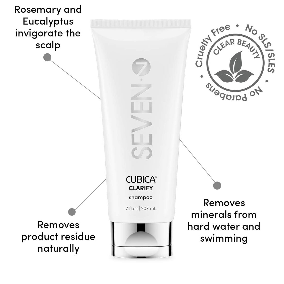 SEVEN Hair Care Cubica Clarifying Shampoo for Women & Men, Detox and Minimize Dry Scalp + Buildup with Rosemary, Eucalyptus & Rose Hip Oil, Cruelty Free, Sulfate Free, Made in USA, 7 oz