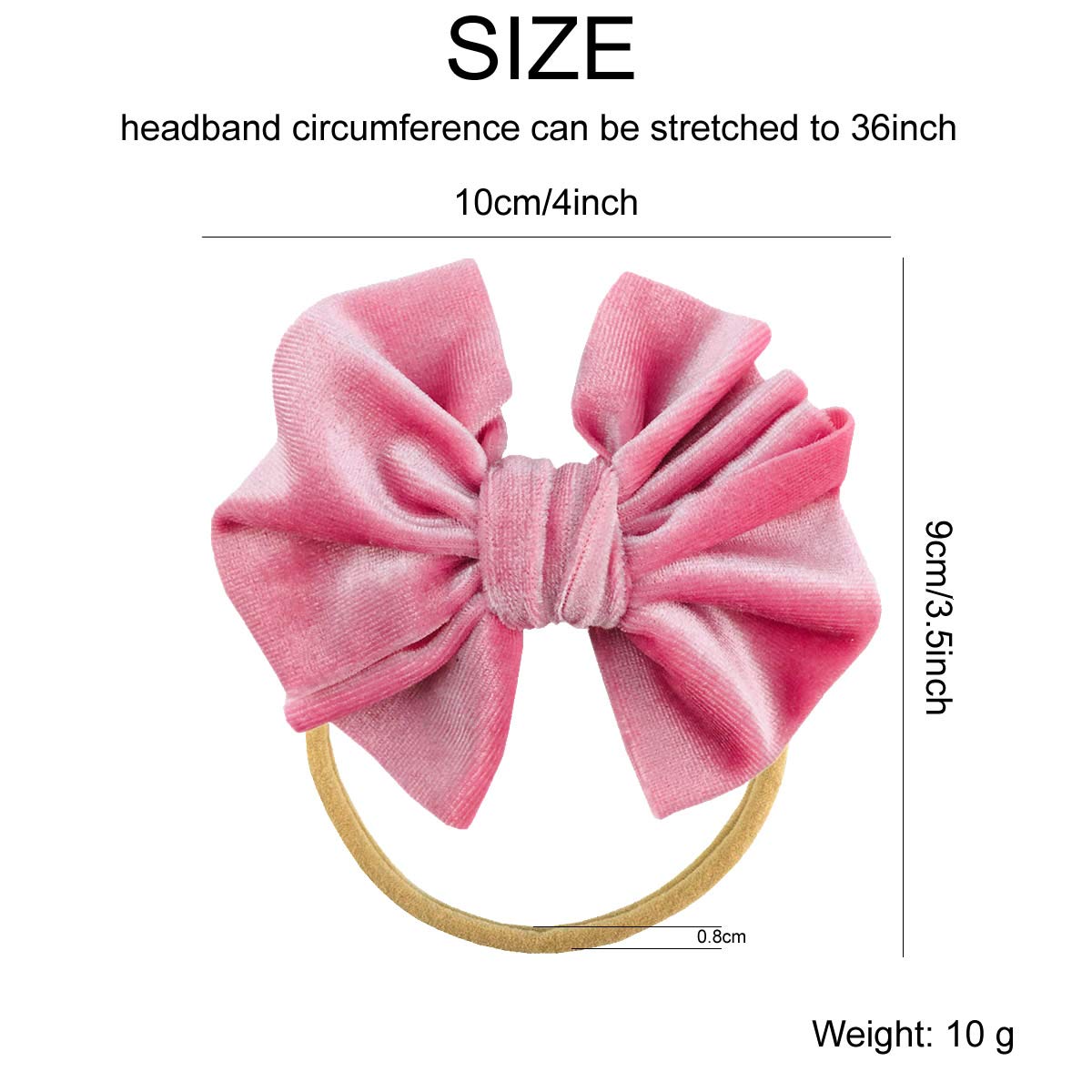12 Pack Knot Velvet Bowknot Hair Bows Slim Skinny Thin Elastic Stretchy Super Soft Nude Nylon Headband Hairband Head Wraps Holder Accessories for Kids Toddler Infant Newborn Baby Girl Bulk