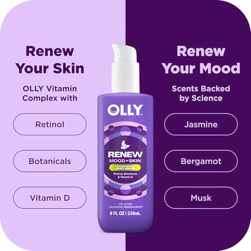 OLLY Renew Body Lotion-Serum with Vitamin D, Retinol & Botanicals – Nourishing Cleanser for Skin Barrier Repair, Deep Hydration, Jasmine Bergamot Scent, 8oz