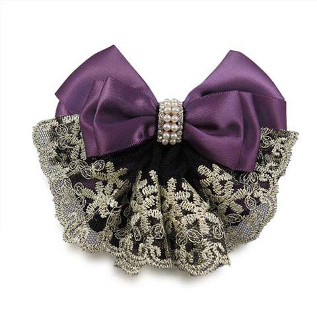Lady Bow Hair Bun Net Snood Crochet Net Bun Hair Cover Hair Accessories Bowknot Decor Barrette Hair Clip Lace Flower Hair Accessories (Purple)