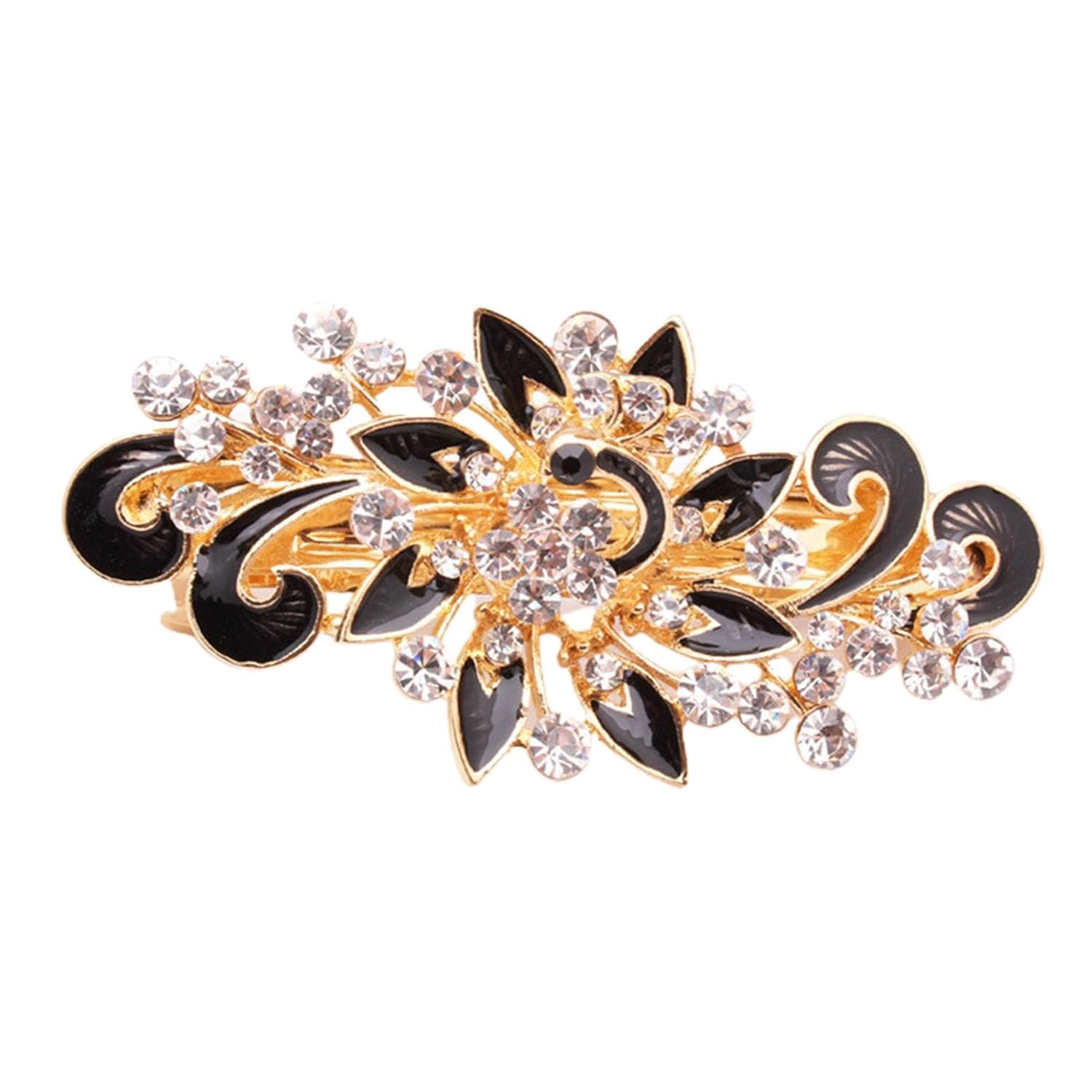 So Beauty Women's Multilayered Peacock Shaped Rhinestone French Barrette Hair Clip Black
