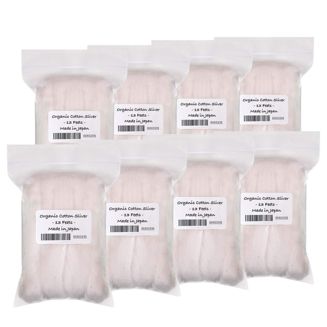 Japanese Organic Cotton Sliver 13 Feets 100% Organic Unbleached [Made in Japan] (8 Packs)