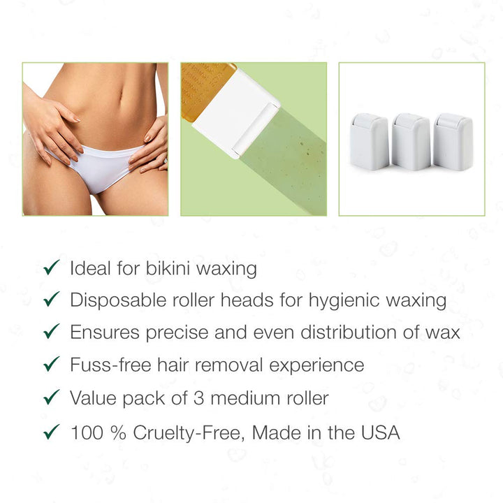 Clean + Easy Medium Roller head, Bikini Roll-on Waxing System, 3-Pack