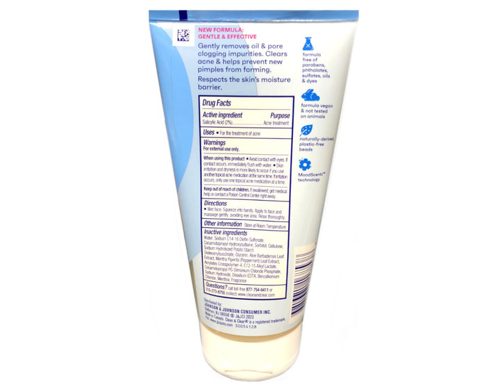 Clean & Clear Acne Triple Clear Exfoliating Facial Scrub with Salicylic Acid Acne Medicine, Aloe & Mint for Acne-Prone Skin Care, Oil-Free & Non-Comedogenic, 5 oz