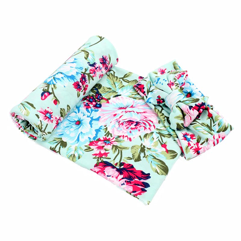Galabloomer Receiving Blanket Headband Set Flower Print Baby Swaddle Receiving Blankets