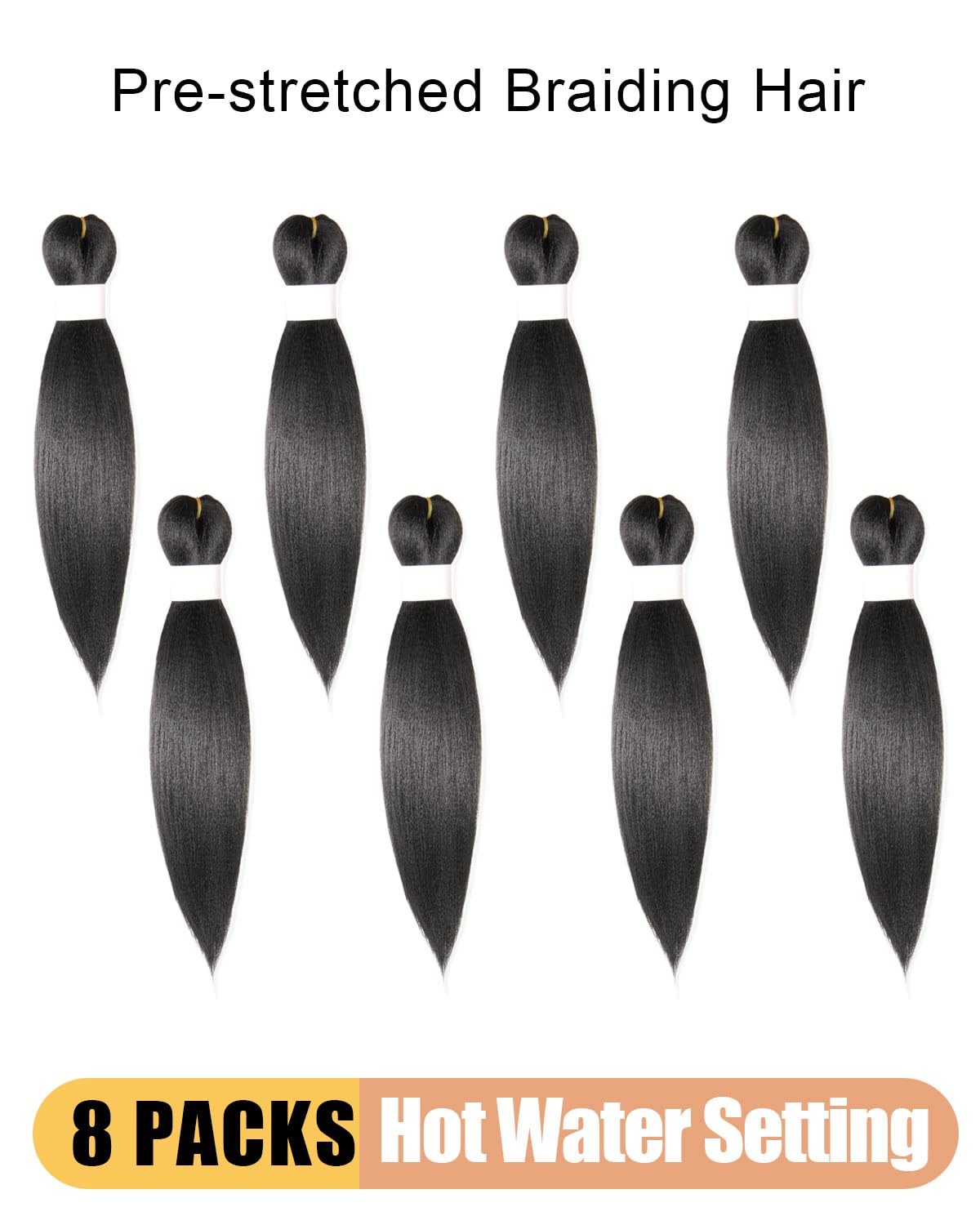 KAVSORAPI Braiding Hair 12 Inch Pre Stretched Hair Black Color Short Straight Crochet Braids Yaki Texture Synthetic Fiber 8 Packs (1B/Natural Black)