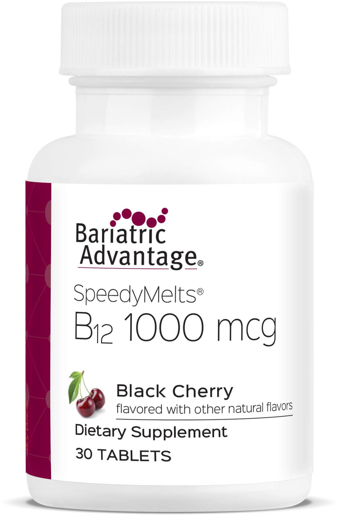 Bariatric Advantage B-12 Speedy Melts, Vitamin B12 1000 mcg Supplement, Fast Melting with 200 mcg of Folic Acid for Nutritional Support - Black Cherry, 30 Count