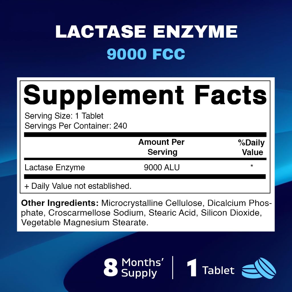 Vitamatic Lactase Enzyme 9000 FCC 240 Tablets - Lactose Intolerance Relief Caplets