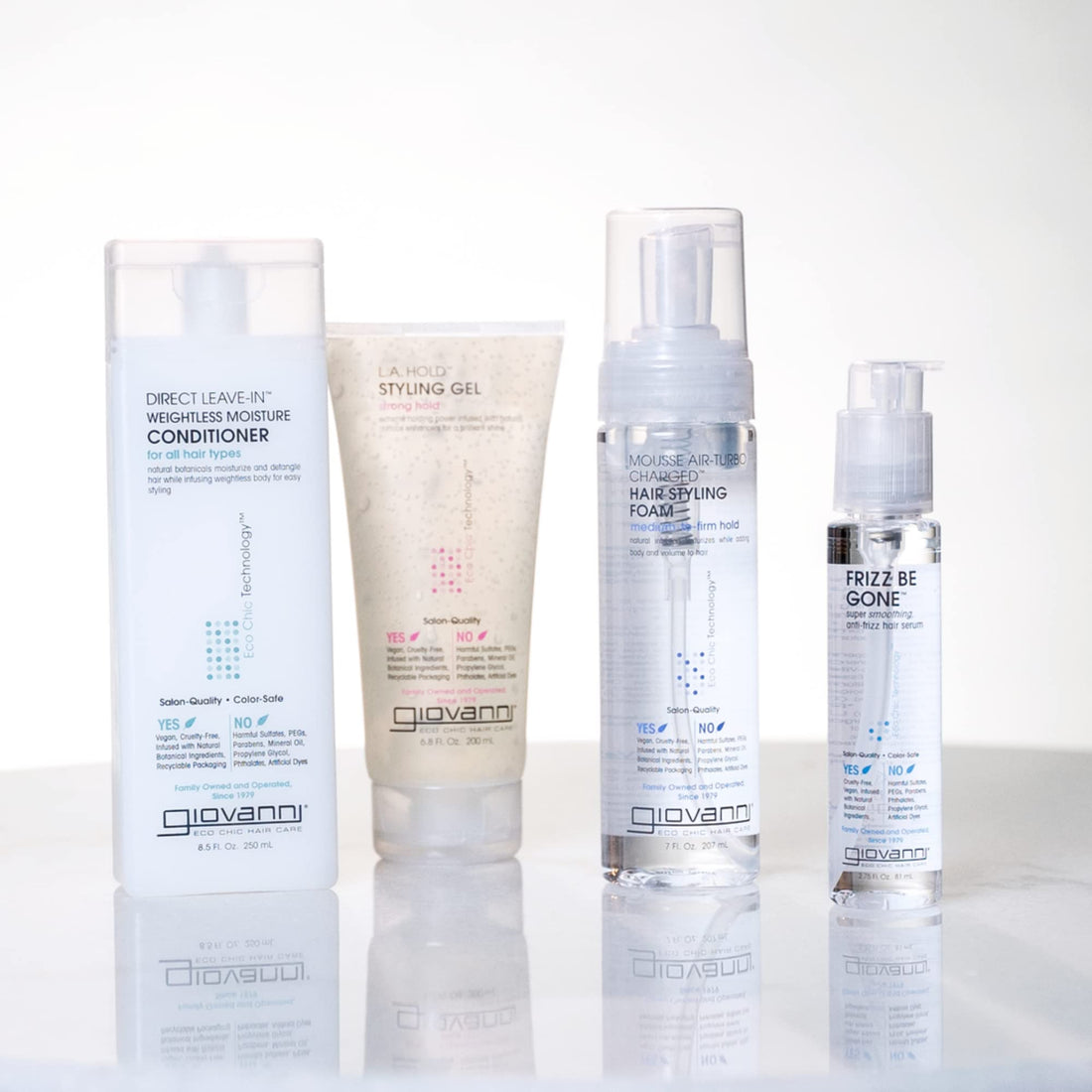 GIOVANNI Direct Leave-In Conditioner, 8.5 oz. & Air Turbo Styling Mousse, 7 oz. Defined Style Set for Curly Girls, Lightweight, Medium to Firm Hold, Wash & Go, Color Safe