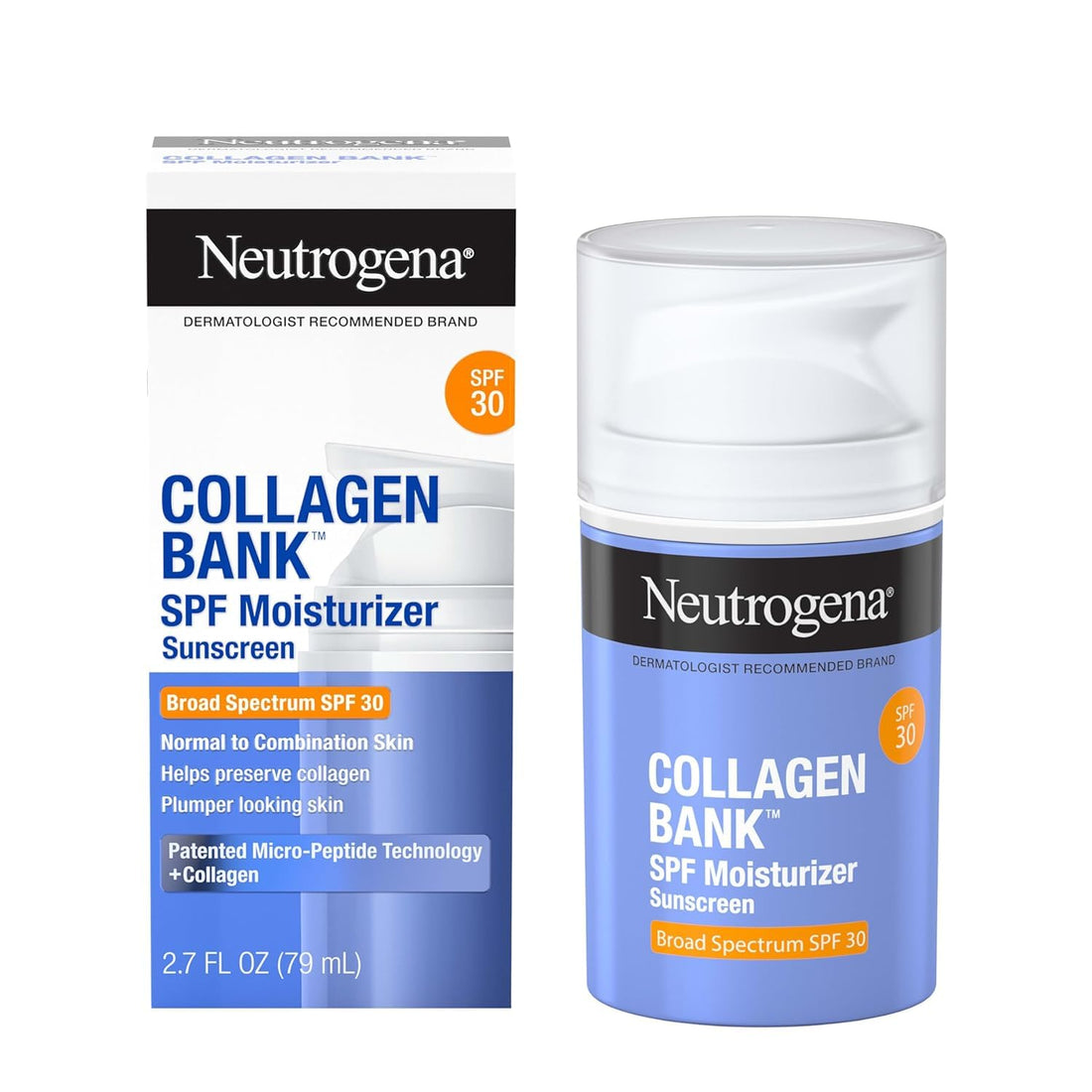 Neutrogena Collagen Bank Face Moisturizer with SPF 30 Sunscreen, Daily Anti-Aging Face & Neck Collagen Cream with Micro-Peptide & SPF to Support & Defend Skin’s Natural Collagen, 2.7 fl oz