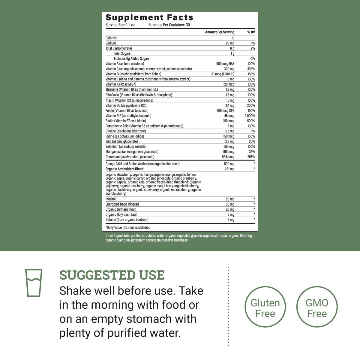 Earth Harmony Liquid Multivitamins for Women & Men (Tropical Berry Flavor) - 30+ Liquid Vitamins, Minerals & Organic Antioxidant Blend - Morning Multivitamin for Immune Support and Energy - 32 Fl Oz