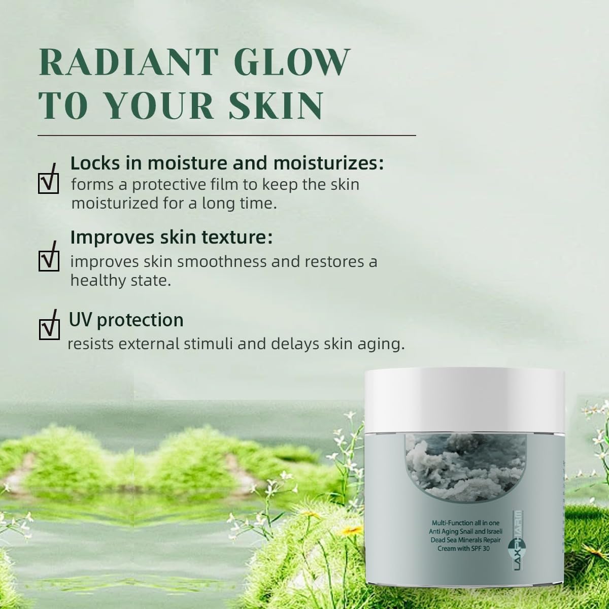 Symo Kane Multi-Function Snail Mucin & Dead Sea Minerals Repair Cream with SPF 30 | Anti-Aging, UV Protection & Hydration for Radiant Skin for a Youthful Glow