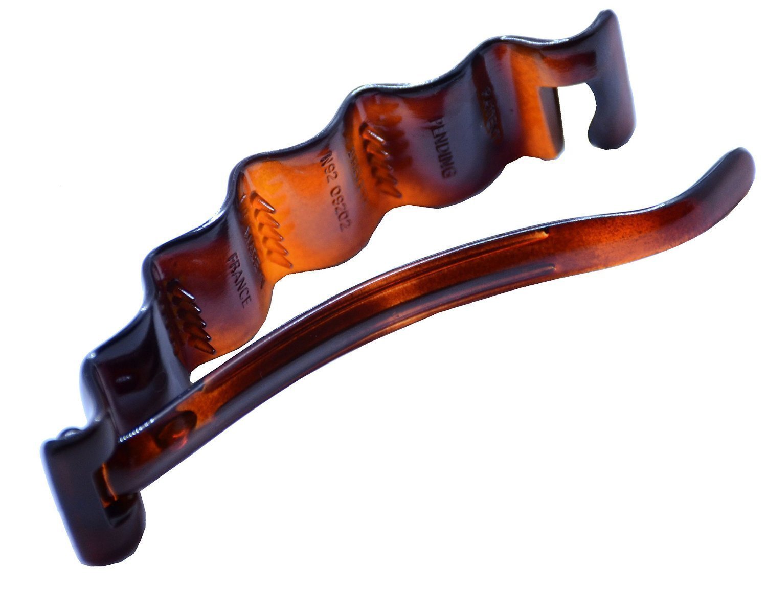 Parcelona French Crinkled Set of 2 Tortoise Shell and Glossy Black Large Celluloid Metal Free Hair Clip Barrettes