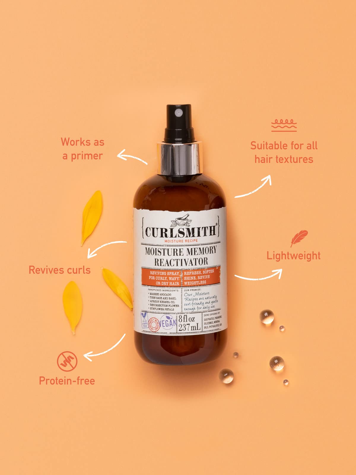 CURLSMITH - Moisture Memory Reactivator - Vegan Refresher Leave In Conditioner for Wavy, Curly and Coily Hair (8oz)