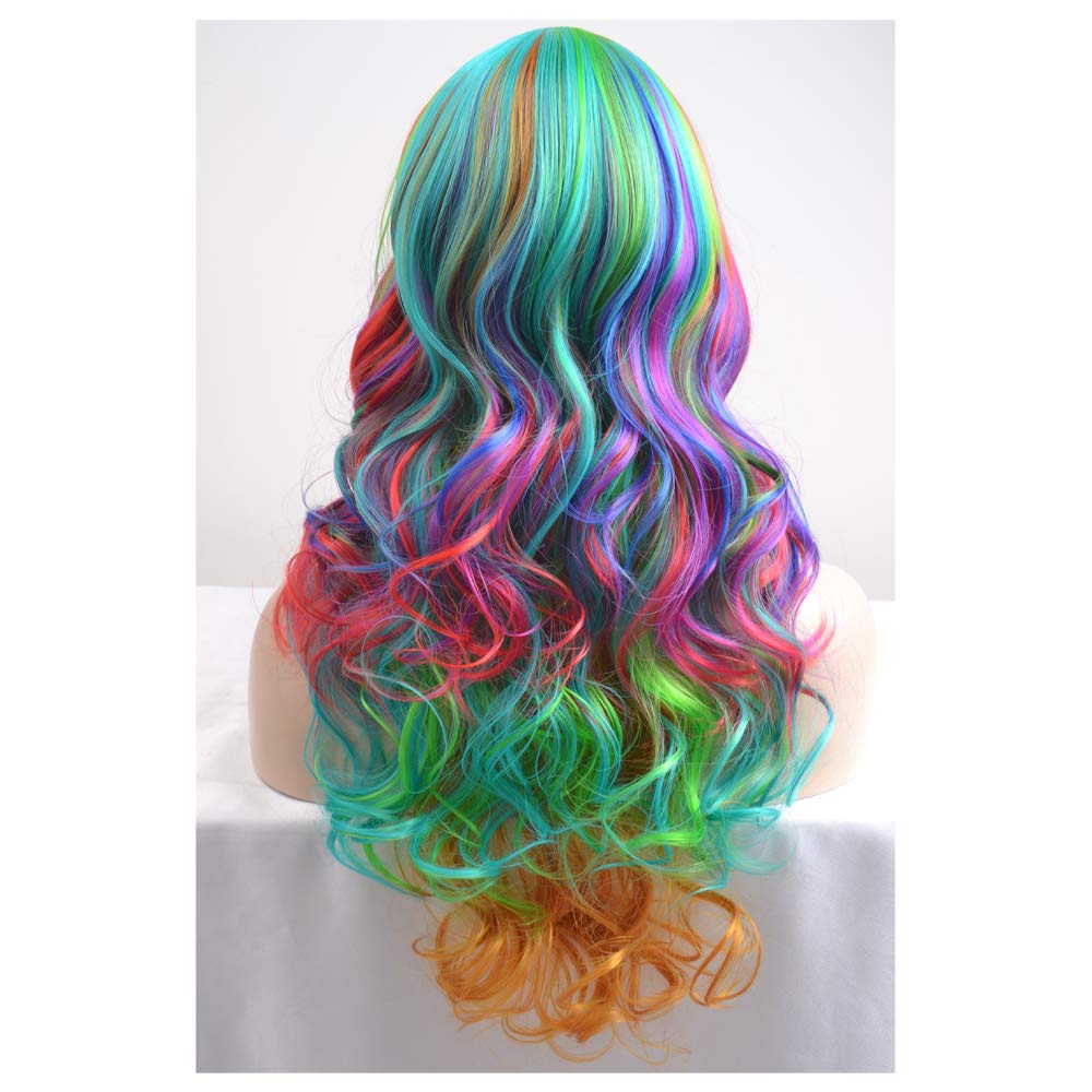 BERON 24 Stylish Long Curly Colorful Hair Wig Party Perruque (Rainbow)