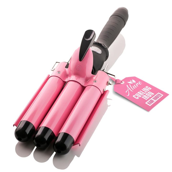 Alure Three Barrel Curling Iron Wand With LCD Temperature Display, 1 Inch Ceramic Tourmaline Triple Barrels, Dual Voltage Crimping Tool, Best Hair Waver For Beachy/Frizz Free Waves