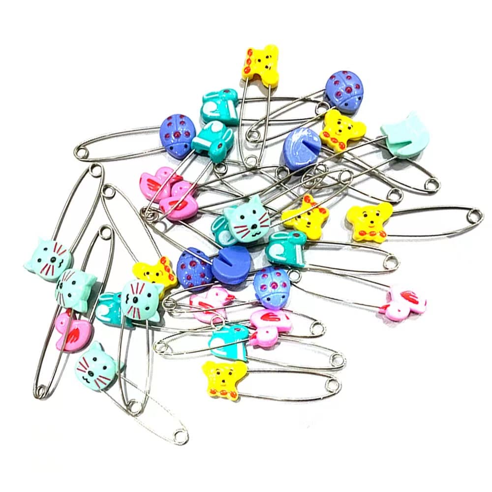 GTONEE Cute Animal Fruit Baby Safety Pins Secure Clips for Fastening Baby Clothes Diaper Napkins Stainless Steel 5CM 30PCS (Animal)