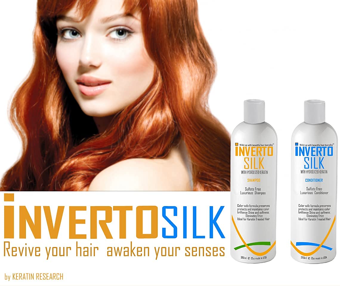 INVERTO SILK with ROUCOU OIL Luxurious Sulfate Free Shampoo and Conditioner Two Bottles Value Set 2 x 360ml Protect Hair Color Eliminate Frizz by Keratin Research