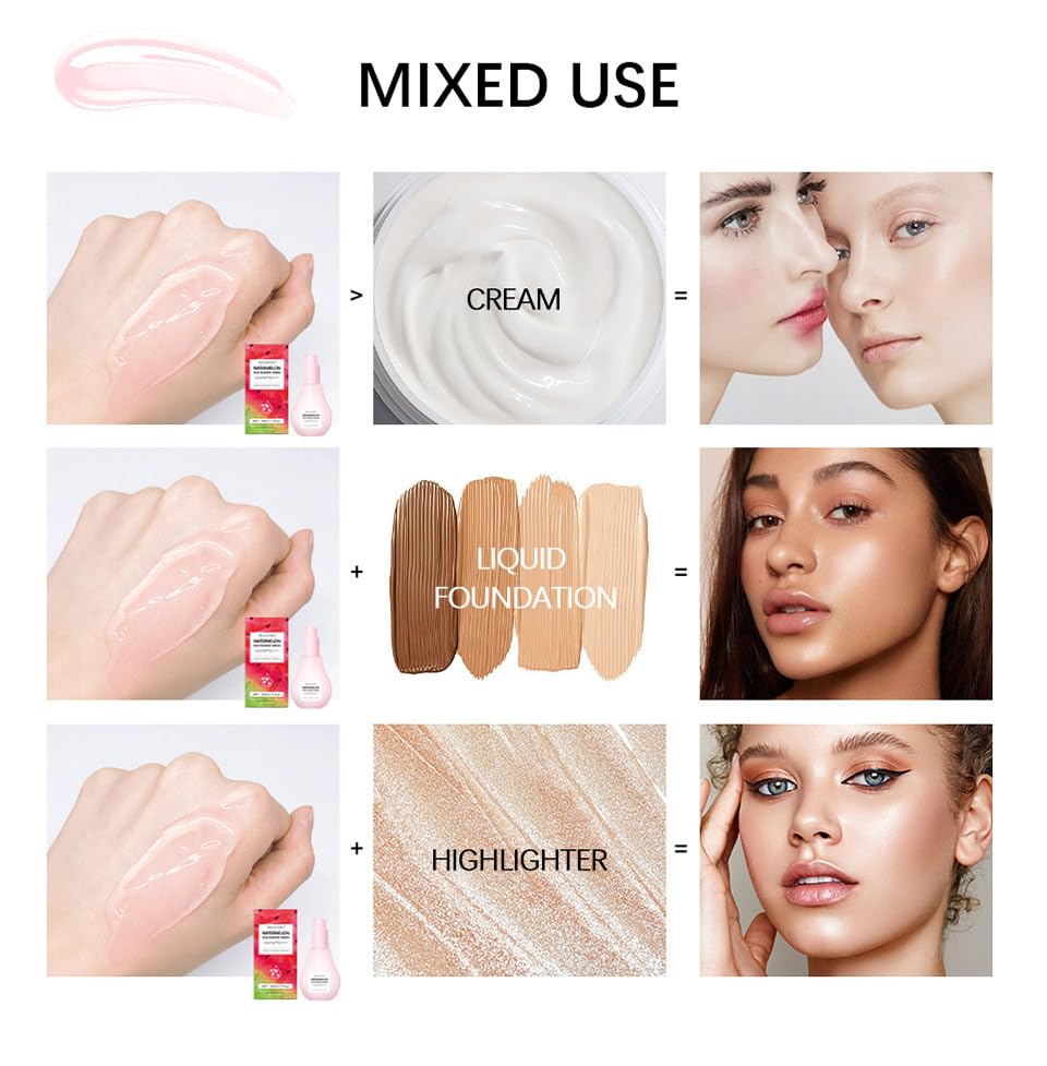 2 Pcs Watermelon Niacinamide Moisturize Serum, Hydrating Lightweight Glow Face Priming Liquid Highlighter