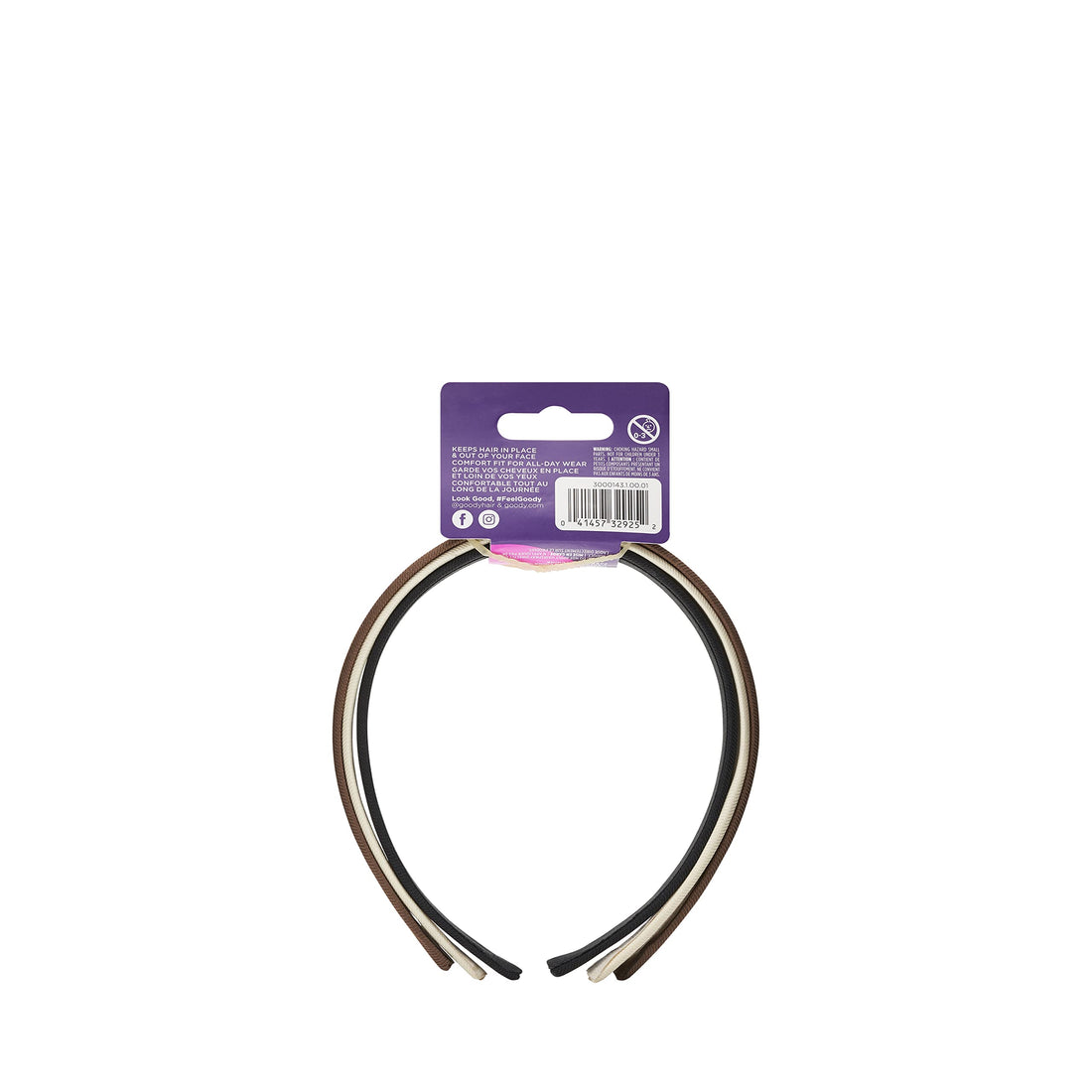 Goody Classics Fabric Covered Headbands, 3 Count (Pack of 2) [Assorted colors]