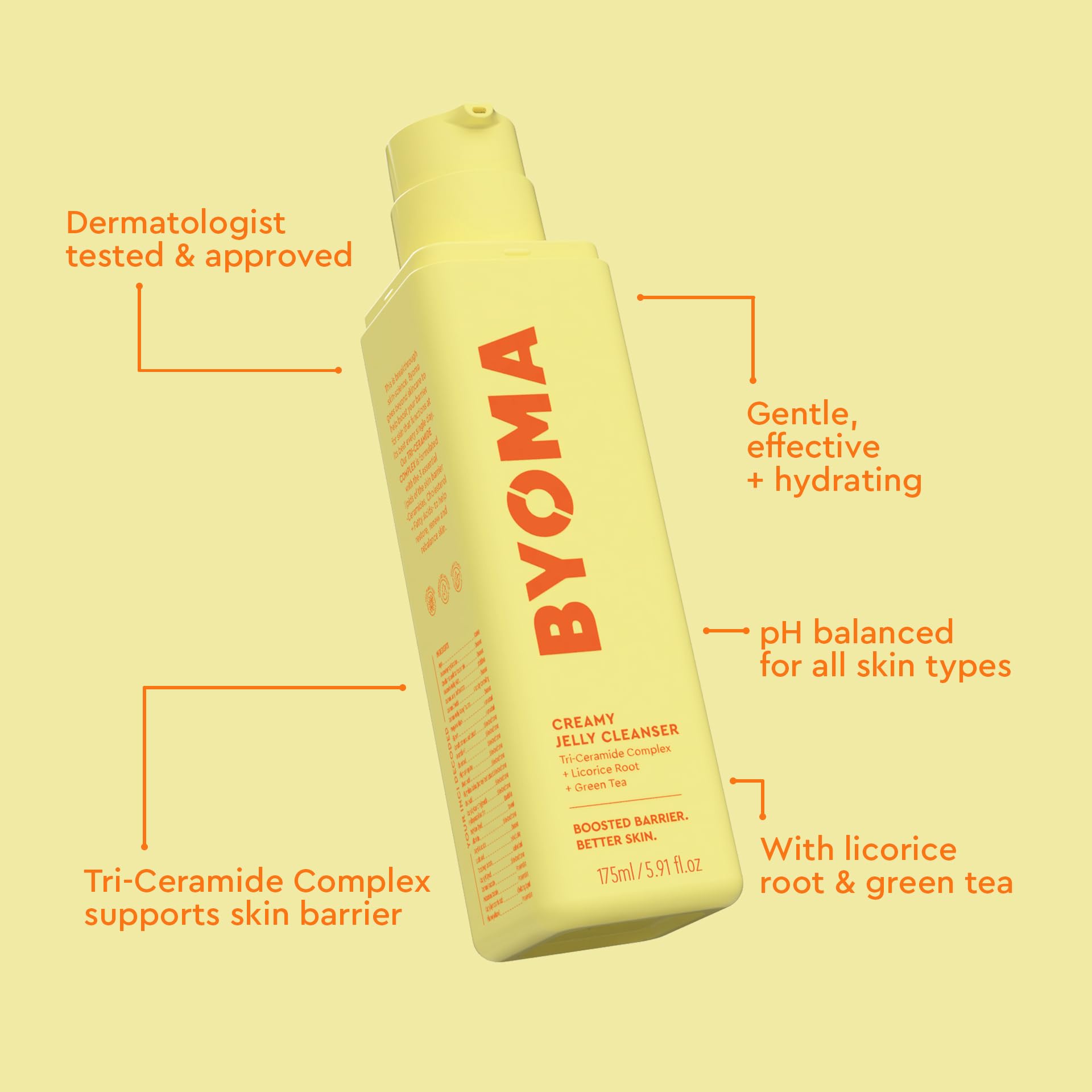 BYOMA Creamy Jelly Cleanser - Hydrating Facial Cleanser for Skin Barrier Repair -Tri-Ceramide Face Wash for Sensitive Skin & All Skin Types - Gently Removes Makeup & Excess Oil - 5.91 fl oz